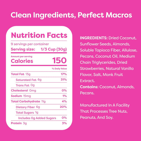 Kiss My Keto Granola Cereal – Strawberry Vanilla Keto Granola Low Carb Cereal (2g-Net) Low Sugar Granola (1g) – Grain Free Granola Keto Cereal, Gl...