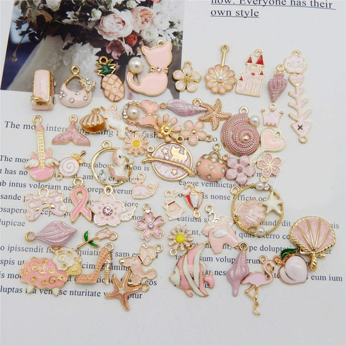 40pcs(20PAIRS) Assorted Gold Plated Enamel Animals Fruit Moon Star Dainty Dangle Flowers Pendants Charms for Jewelry Making Necklace Bracelet, Pin...