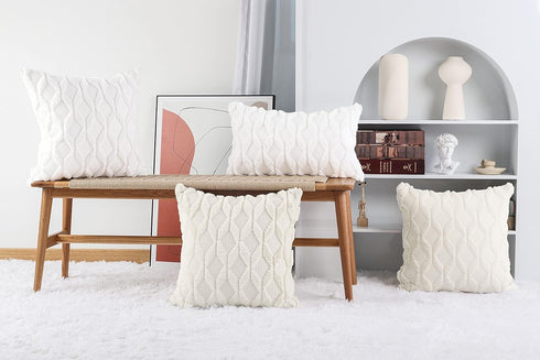 MADIZZ Set of 2 Soft Plush Short Wool Velvet Decorative Throw Pillow Covers 12x12 inch Beige Square Luxury Style Cushion Cases Pillow Shell for So...