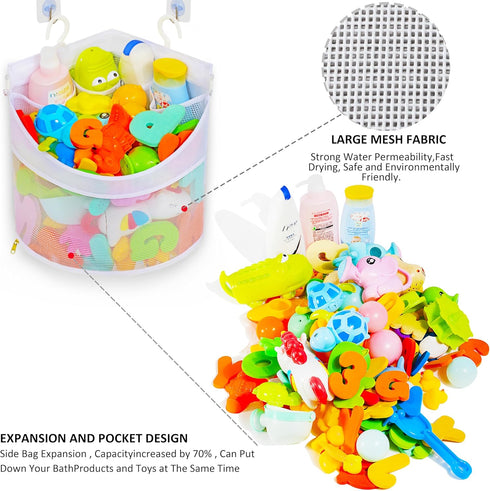 Baby Bath Toy Organizer, Quick Drying and Mould Proof, Corner Hang-Suspension Holder, Large Capacity Multi Use Shower Caddy (White)...