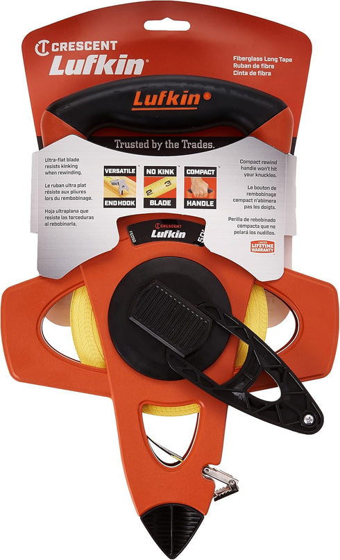 Crescent Lufkin 1/2" x 50' Hi-Viz Orange Fiberglass Tape Measure - FE050...