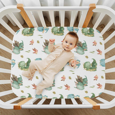 Burbuja Fitted Crib Sheet for Girls and Boys, Cute Dragon Soft Breathable Crib Sheet for Standard Crib and Toddler Bed Mattresses, 27 x 39 in...