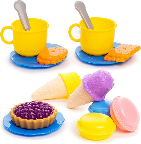 Toddler Food Toys Pretend Playset Colorful Dessert Playset with Realistic Cookies, Macarons, Pies, Cups, Ice Cream, Spoons and Large Tray for Boys...