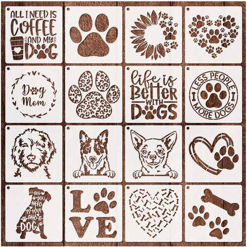 16 Pieces Dog Stencils Dog Paw Stencil for Painting on Wood Reusable Painting Templates for DIY Crafts Scrapbook Sign Shirt Canvas (16 Dog)...