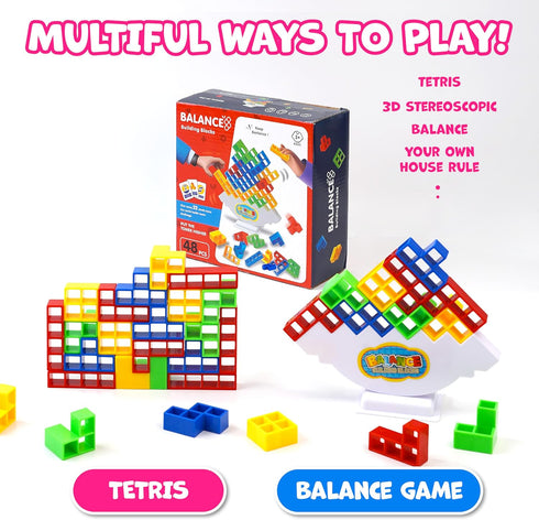 48 PCS Tetra Tower Game (Ages 3 and Up) - Easy Stack Attack Game for Adults & Kids, Balance Stacking Board Games for 2 Players+, Perfect for Kids,...