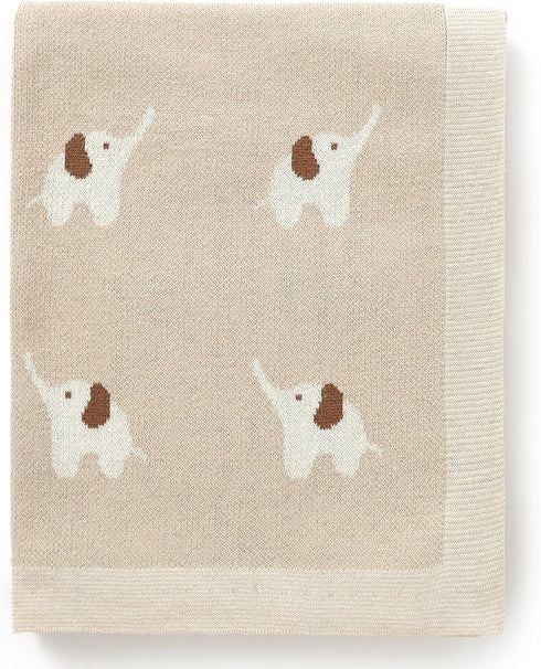 100% Cotton Baby Blanket Knit Soft Cozy Swaddle Receiving Blankets Toddler Infant blanket with Lovely Elephant for Newborn Boy Girls - Camel, 90 x...