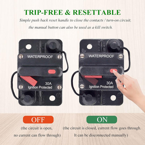30 Amp Circuit Breaker with Manual Reset for Car Audio/RV Solar/Boat Trolling Motor/Truck Inverter/Marine Amplifier, DC 12V- 48V Circuit Protector...