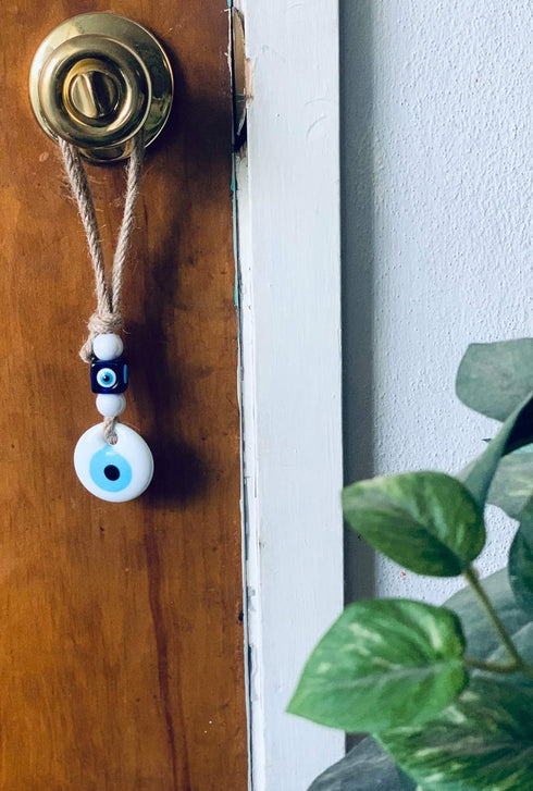 White Evil Eye Wall Glass Hanging Car Charm Ornament Accessory for Rear View Mirror...
