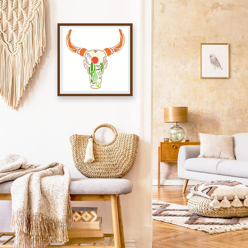 FINGERINSPIRE Cow Skull Painting Stencils 11.8x11.8 inch Plastic Desert Landscape Drawing Painting Stencils Bull Skull & Cactus Sun Pattern Stenci...