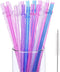 Hestya 25 Pcs Glitter Reusable Plastic Straws 9 Inches Long Hard Plastic Straws with Brush 6 Colors Translucent Replacement Drinking for 16oz-30 o...
