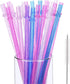 Hestya 25 Pcs Glitter Reusable Plastic Straws 9 Inches Long Hard Plastic Straws with Brush 6 Colors Translucent Replacement Drinking for 16oz-30 o...
