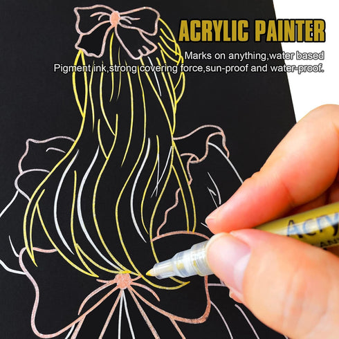 Metallic Marker Pens, Gold ,Rose Gold and Silver Metallic Permanent Markers for Artist Illustration, Crafts, Gift Card Making, Scrapbooking, Fabri...