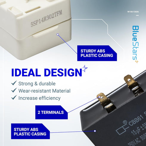 BlueStars New Upgraded W10613606 Refrigerator Compressor Start Relay and Capacitor - Compatible with Whirlpool KitchenAid Kenmore Refrigerators - ...