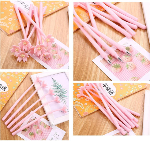YYaaloa 12pcs Cute Pink Flower Gel Ink Pens Writing Pens 0.5 mm Black Ink Fun Kawaii Pens Bulk for Kids Office School Supplies...