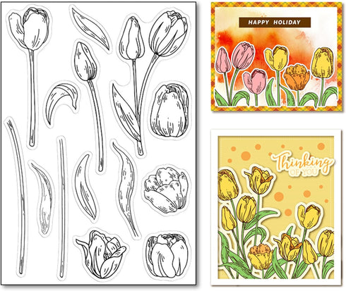 Arbuya DIY Tulip Decorative Clear Stamps for Card Making or Journaling, Spring Flowers Blossom Silicone Stamps for Scrapbooking Photo Album Paper ...