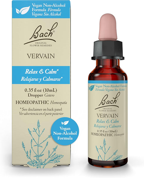 Bach Original Flower Remedies, Vervain for Relaxation and Calm (Non-Alcohol Formula), Natural Homeopathic Flower Essence, Holistic Wellness and St...