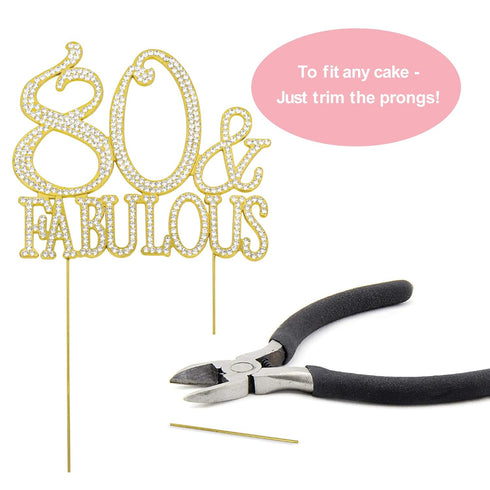 80 Cake Topper - Premium Gold Metal - 80 and Fabulous - 80th Birthday Party Sparkly Rhinestone Decoration Makes a Great Centerpiece - Now Protecte...