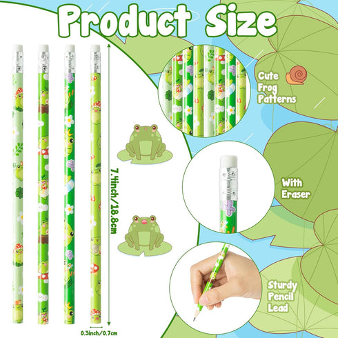 60Pcs Frog Pencils with Eraser - Summer Frog #2 HB Pencils, Back to School Classroom Student Rewards, Back to School Office Supplies, Party Goodie...