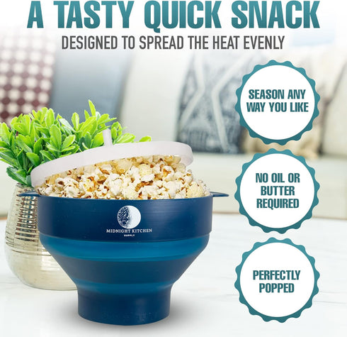 Silicone Popcorn Popper | microwave popcorn | dishwasher safe popcorn popper | air popper | popcorn bowl | 2-4 minute homemade popcorn | microwave...