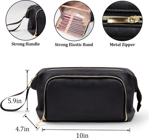 Small Makeup Organizer Bag PU Leather Makeup Bags - Portable Waterproof Travel Makeup Bag,Wide-open Cosmetics Organizer Case,Makeup Brush Travel P...