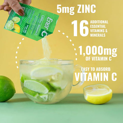 Ener-C Lemon Lime Multivitamin Drink Mix Powder Vitamin C 1000mg & Electrolytes with Real Fruit Juice Natural Energy & Immune Support for Women & ...