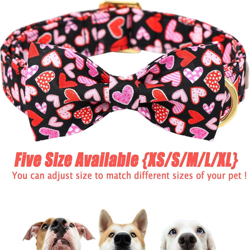 Valentine's Day Dog Collar with Bow Tie,Colorful Love Heart Male Dog Collar with Safety Metal Buckle Adjustable Puppy Collars for Small Medium Lar...