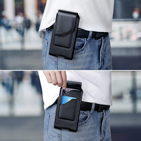 Belt Holster for iPhone 15 14 13 12 11 Pro Max, 15/14 Plus, XS Max, Samsung Galaxy S23+ A54 A53 A52, Belt Phone Holder for Men with Card Slot (Bla...