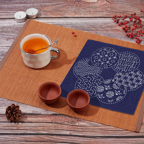 WEBEEDY DIY Sashiko Placemat Kit with Traditional Japanese Sashiko Template Embroidery Fabric Patterns Table Mats Needlework Art Craft Kit with In...