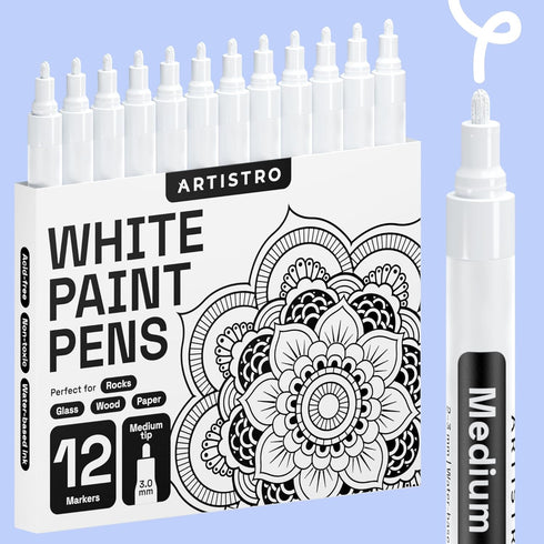 ARTISTRO Paint Pens for Rock Painting, Stone, Ceramic, Glass, Wood, Tire, Fabric, Metal, Canvas. Set of 12 Markers for Acrylic Painting, Water-bas...