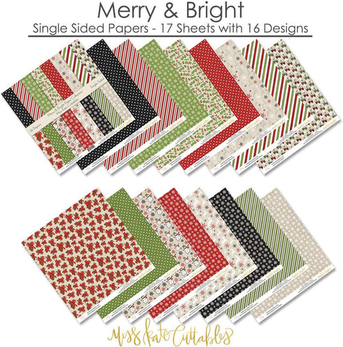 Pattern Paper Pack - Merry and Bright - Scrapbook Premium Specialty Paper Single-Sided 12"x12" Collection Includes 16 Sheets - by Miss Kate Cuttab...