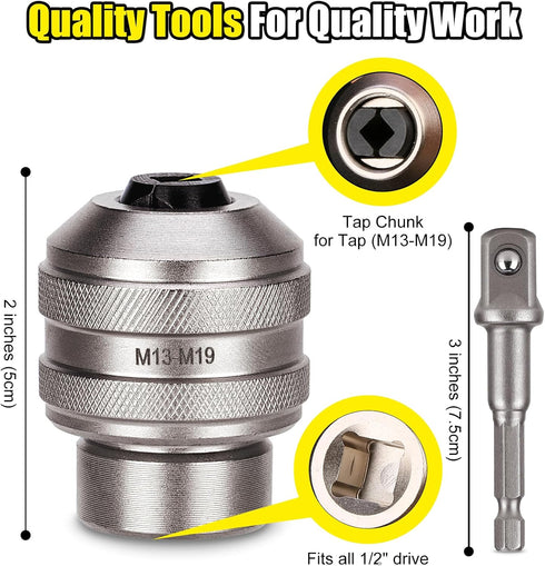 Topec Tap Socket Set, 2-Piece 1/2"DR x M13~M19 Adjustable Tap Chuck Tool with a 1/2"Socket Adapter, Tap Handle for Taps, Reamers, Screw Extractors...