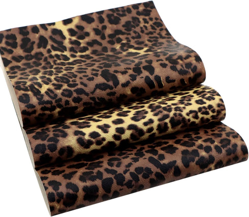 David accessories Leopard Pattern Printed Faux Leather Sheets Synthetic Leather Fabric 3 Pcs 7.7" x 12.9" (20cm x 33cm) Cotton Back for DIY Craft ...