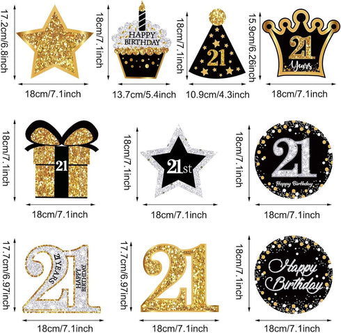 30 Pieces 21st Birthday Party Decorations, 21st Birthday Party Decorative Cards and Hanging Swirls Ceiling Decorations Shiny Celebration Hanging S...