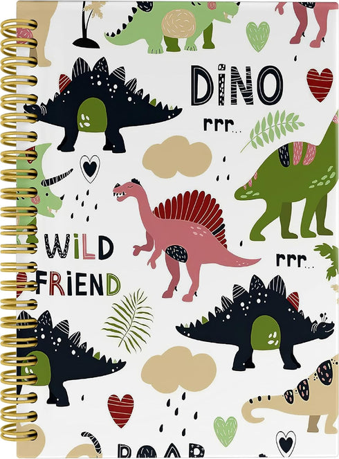 Kids Dinosaur Notebook Journal - Wide Ruled Spiral Dinosaur Notebooks for Kids, 5.5×8.3 Inch Kindergarten Spiral Bound Notebook with 164 Pages, El...