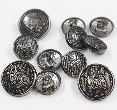 11 Piece Antiqued Black Silver Metal Blazer Button Set - Crown - for Blazer, Suits, Sport Coat, Uniform, Jacket (Black Silver)...