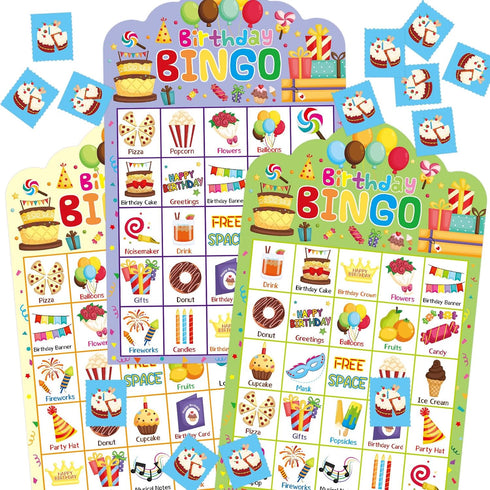 Birthday Bingo Game 24 Players for Kids Die-Cut Bingo Cards Party Game School Classroom Activities Supplies...