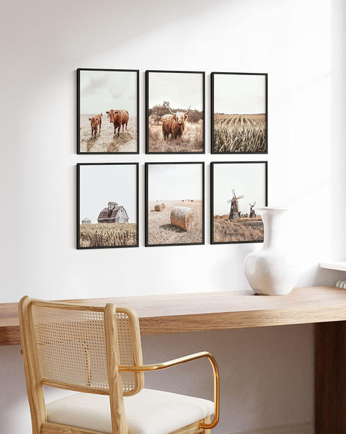 HAUS AND HUES Highland Cow Art and Farmhouse Wall Decor - Unframed Cow Painting and Prints, Farm Pictures...