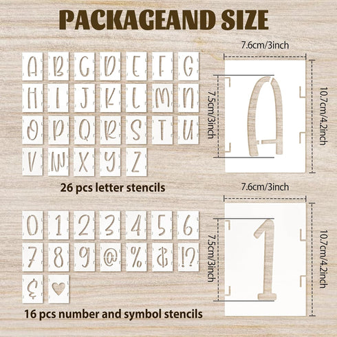 Letter Stencils 3 Inch Cursive Stencil Letters Number Template 42 Pcs Letter Stencils for Crafts Reusable Stencils for Painting Chalkboard Wood Si...