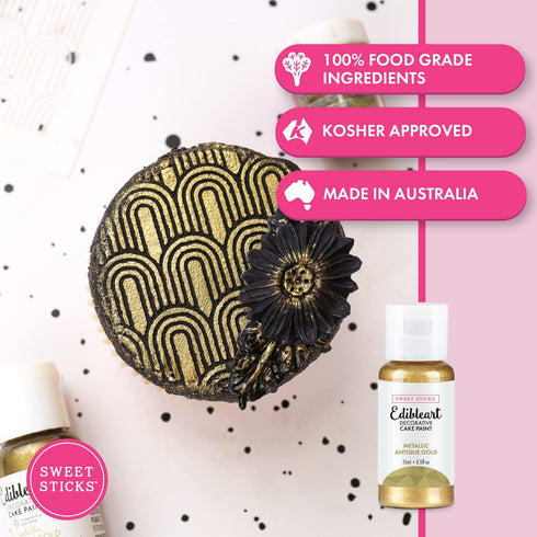 Sweet Sticks Edible Art Decorative Cake Paint 0.5 Ounce (15 Milliliters), Metallic Antique Gold...