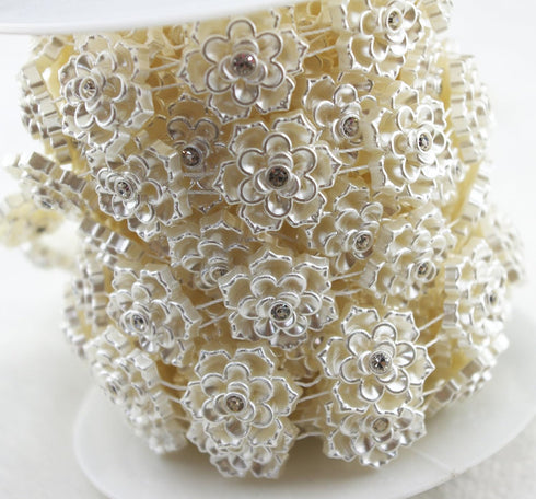 AEAOA 5 Yards 4/5" Ivory Flower Pearl Rhinestone Chain Sew On Trims Wedding Dress Decoration (LZ95)...