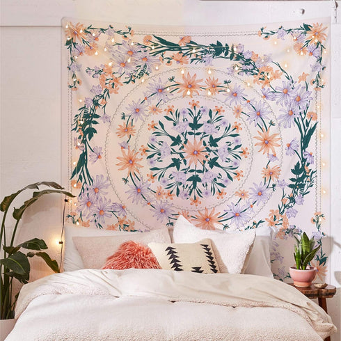 Simpkeely Mandala Floral Medallion Tapestry, Sketched Clara Flower Plant Boho Wall Hanging, Bohemian Hippie Tapestries for Bedroom Living Room Dor...