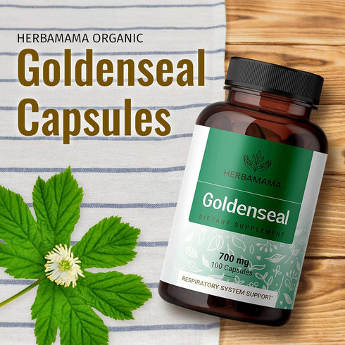 HERBAMAMA Goldenseal Root Capsule Supplement - Organic Goldenseal Herb Powder Pills - Respiratory & Digestive Health Support - 100 Capsules...