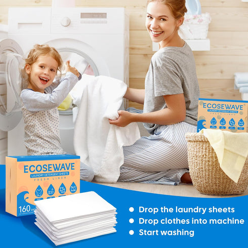 Laundry Detergent Sheets, 160 sheets, Fresh linen Scent, Hypoallergenic and Eco-Friendly Laundry Strip, Perfect for Travel Camping,Apartments, Dor...