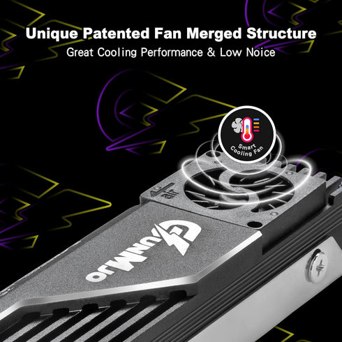 GUNMJO M.2 2280 SSD Heatsink, 20mm Built-in Cooling Fan, Aluminum Plate-Fin Design, with Thermal pad for AI and Gaming PC, Black...