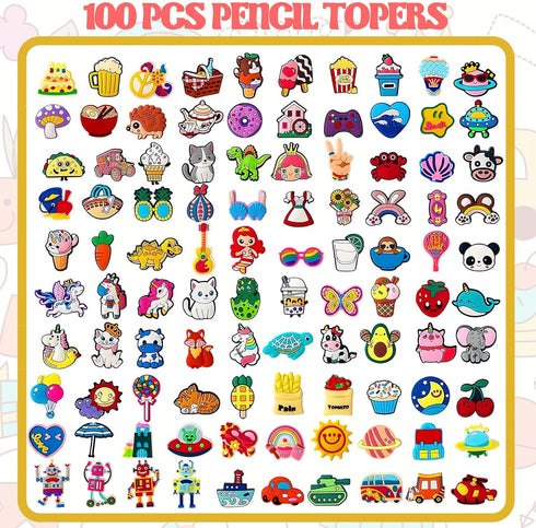 100 Pcs Cute Pencil Topper Decoation,Mixed Different Style Lovely Pencil Clips,Bulk Pen Toppers Charm Accessories for Kids,Classroom Rewards Prize...