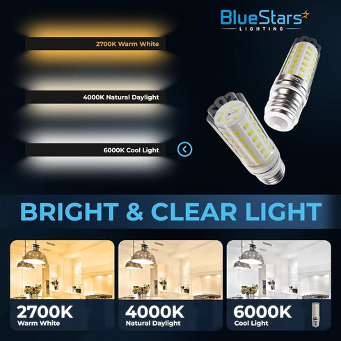 BlueStars 4-Pack 10W (100 Watt Equivalent) 1100 Lumens, 6000K Cool White, E26/E27 Medium Base, Non-Dimmable Tubular LED Corn Light Bulbs...