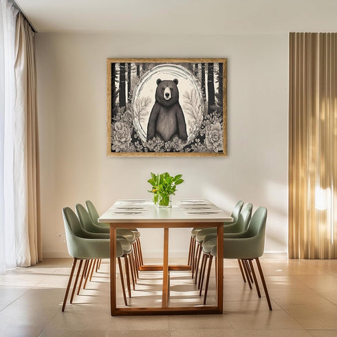 Posterizer 1 pcs- Bear sorrounded by wild flowers and trees-Art for Animal Lovers-Floral Botanical Art- Gift for Men Women Teens-Living Room Bedr...