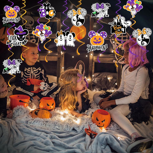 36Pcs Mouse Halloween Decorations Hanging Swirl, Mouse Theme Halloween Party Supplies Halloween Foil Swirl Ceiling Hanging Decor for Halloween Bir...