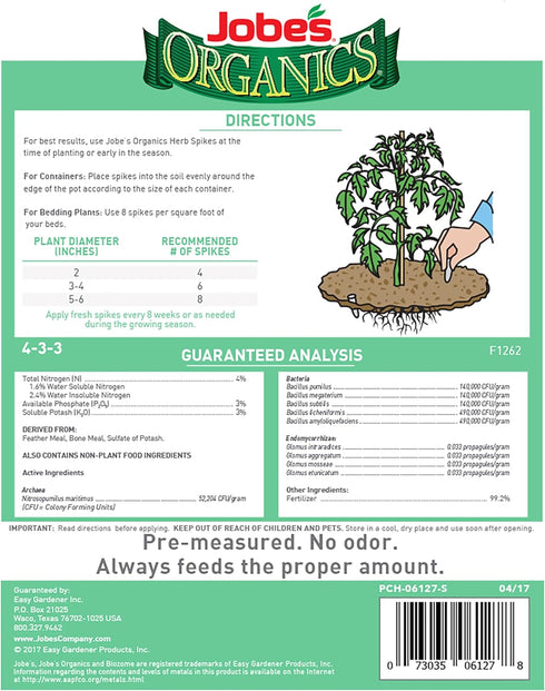 Jobe’s Organics Herb Garden Fertilizer Spikes, Easy Plant Care Organic Fertilizer for Herb Gardens, 50 Count...