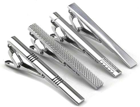 Lystaii 4pcs Tie Tack Pins Tie Clips for Men Father's Day Gift Silver Necktie Bar Pinch Clip Set 2.3 Inch Metal Clasps Business Professional Fashi...